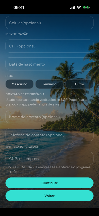 Sign-up step 2 with optional fields