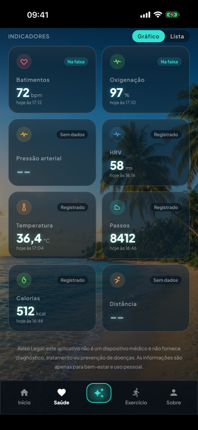 Health tab with the legal footer