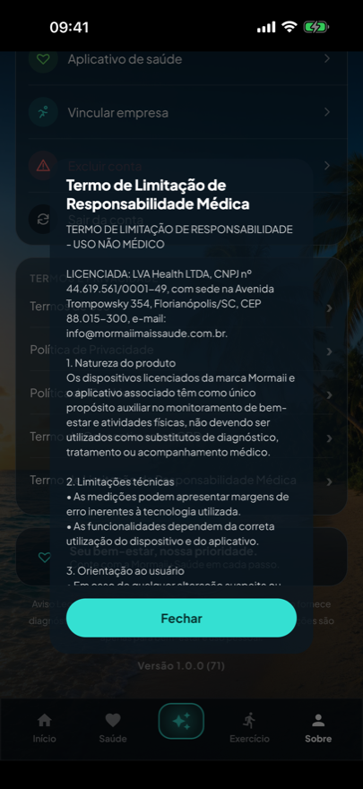 Non-medical use liability term inside the app